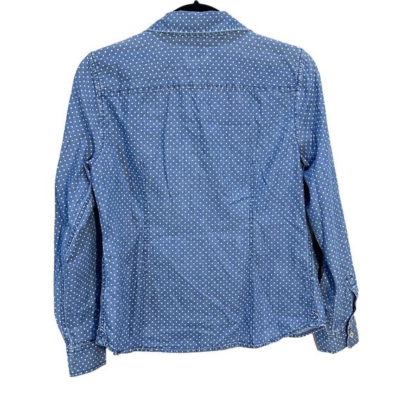 TALBOTS Women Blue Polka Dot 100% Cotton Denim Button-Up L/S Shirt Petites Sz 8P - Picture 10 of 10